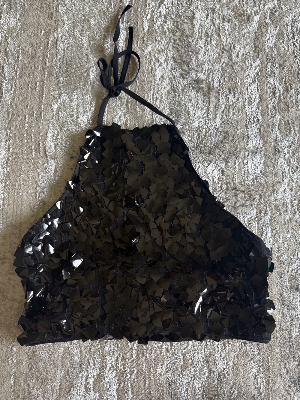 Forever 21 Black Sequin Halter Crop Top
